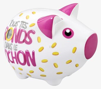 Bild av dekorativ och funktionell vit spargris i plåt