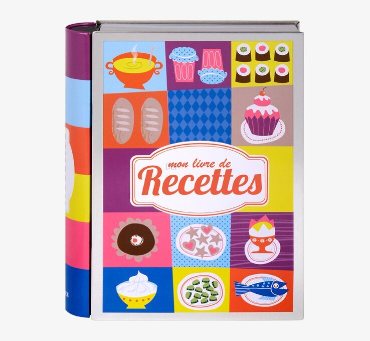 Plåtburk Receptbok från Derrière la porte med färgglad design