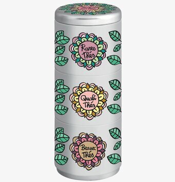 Plåtburk Te från Derriére la porte med färgglada blommor