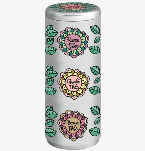 Plåtburk Te från Derriére la porte med färgglada blommor