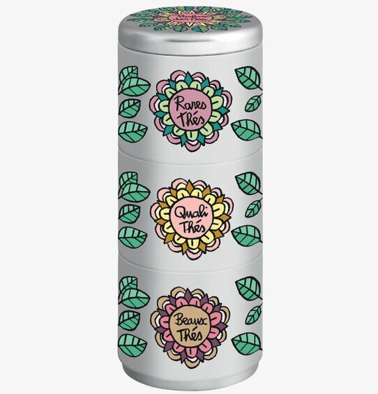 Plåtburk Te från Derriére la porte med färgglada blommor