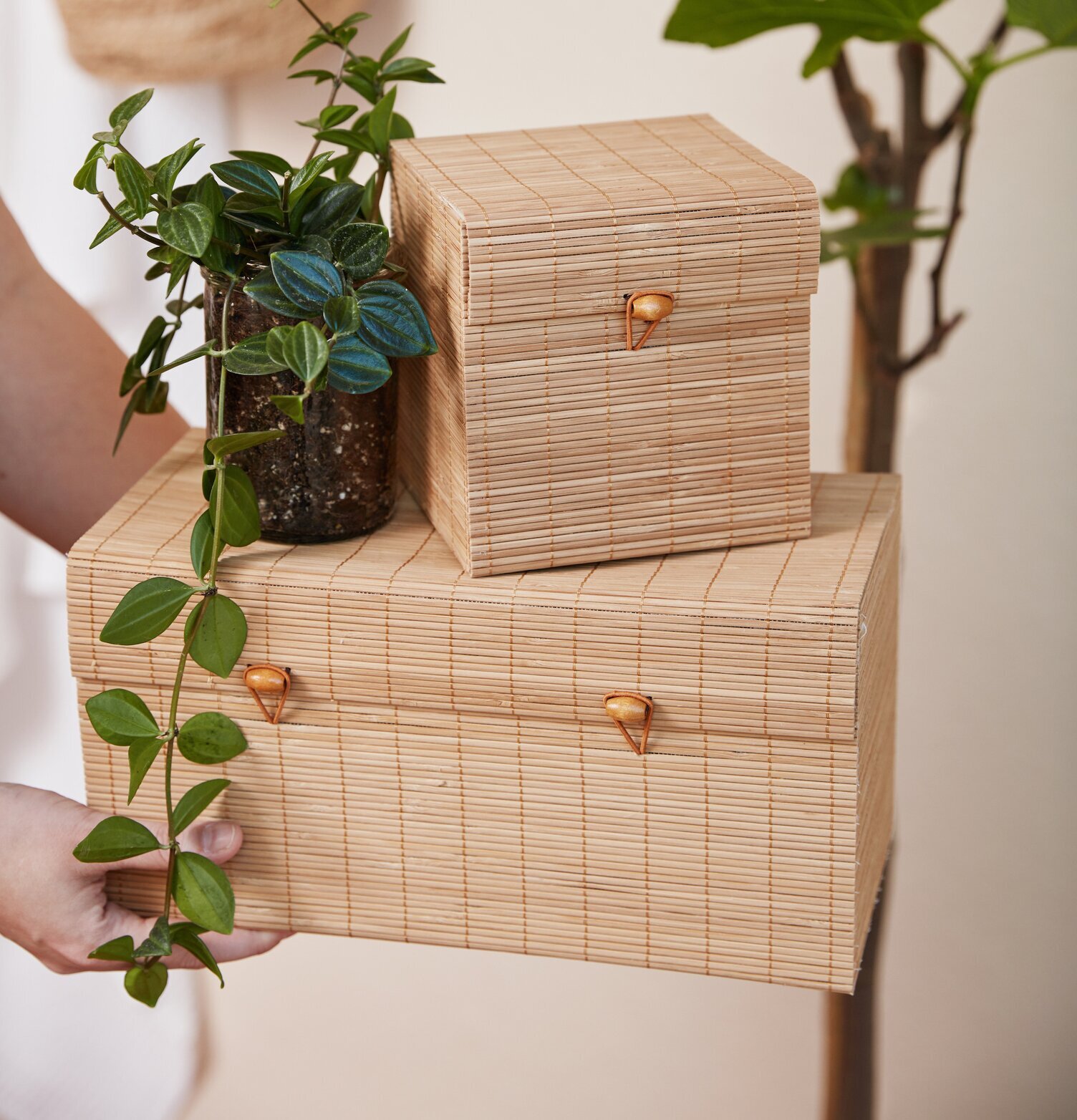 Förvaringslåda Bambu Set/3 Natur från IB Laursen, staplade