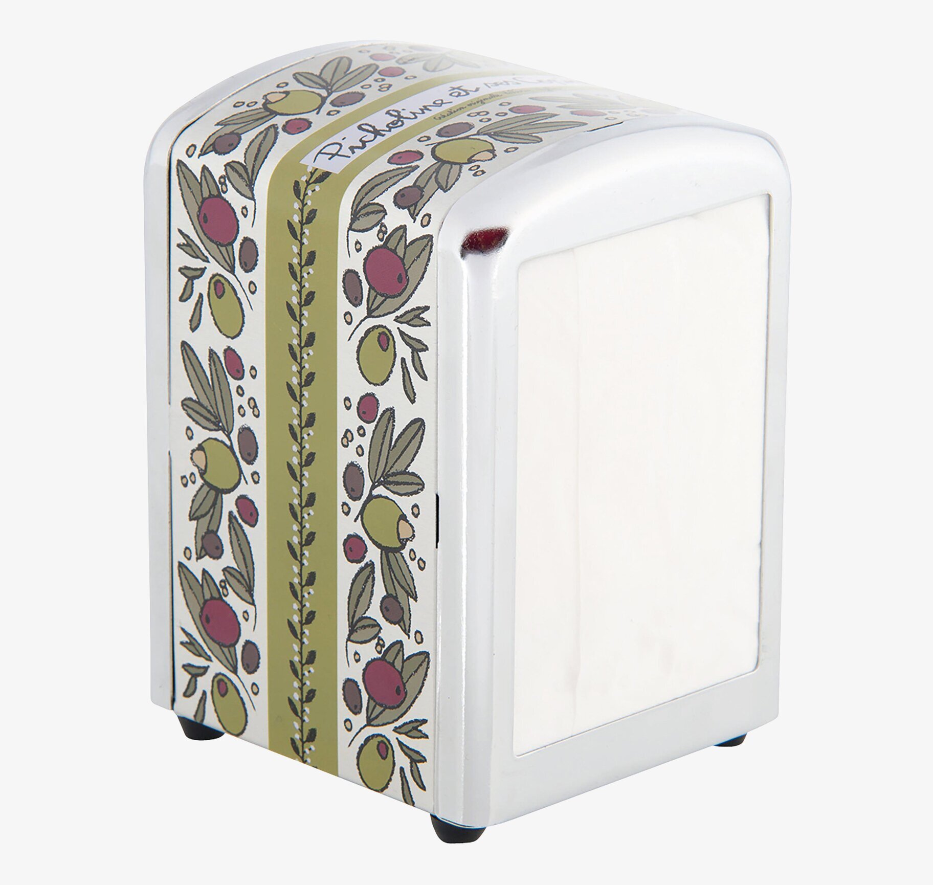 Bild av charmigt servettställ i zink med olivdesign