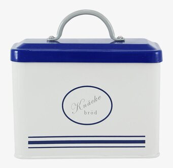 Plåtburk Barbro Knäckebröd från Strömshaga i vit och blå