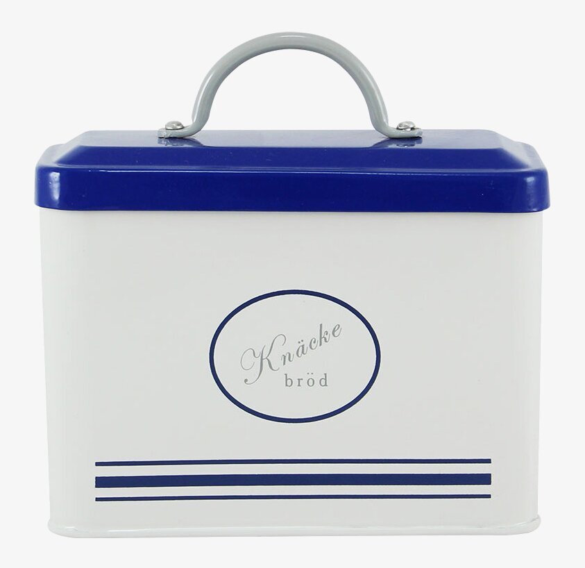 Plåtburk Barbro Knäckebröd från Strömshaga i vit och blå
