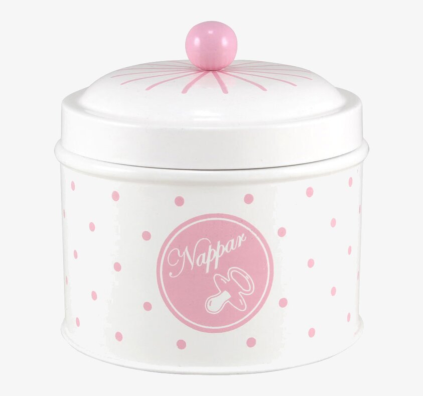 Plåtburk Nappar Rosa från Strömshaga med rosa detaljer