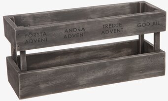 Bild av rustik grå trälåda för adventsdekorationer