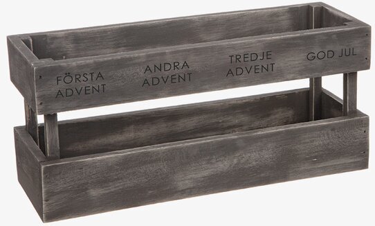Bild av rustik grå trälåda för adventsdekorationer