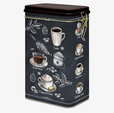 Plåtburk Kaffe Barista från Bromma Kortförlag med kaffemotiv