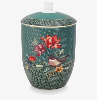 Bild av exklusiv grön plåtburk med fågelmotiv