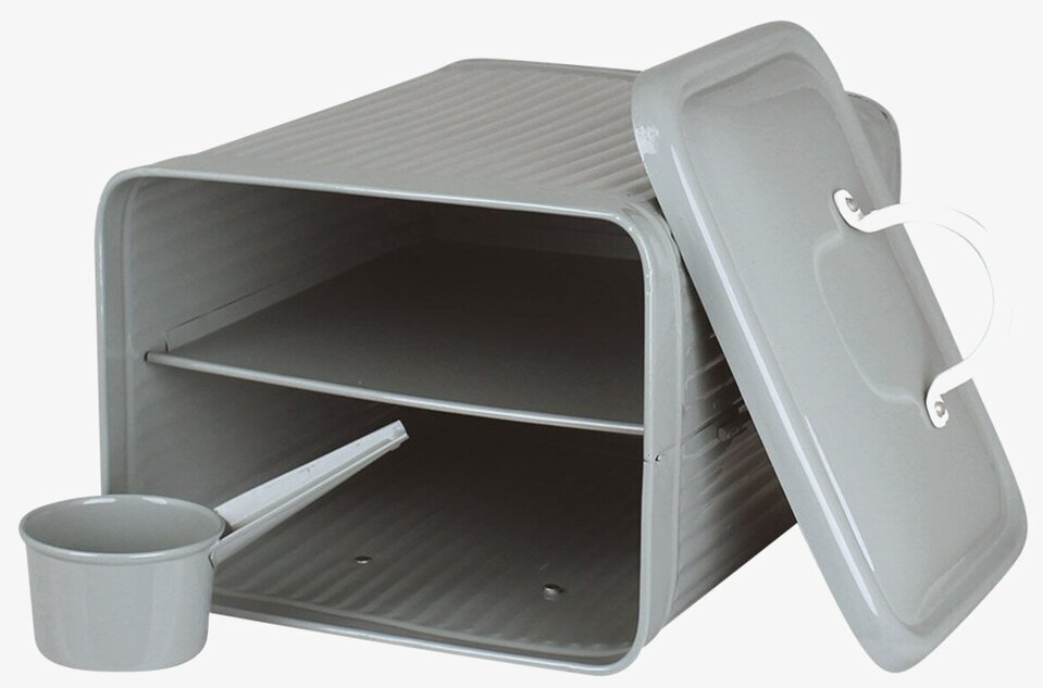 Plåtburk Hugo Tvättmedel Grön från Strömshaga, öppen insida