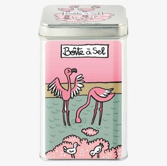 Plåtburk Salt från Derriére la porte med flamingomotiv