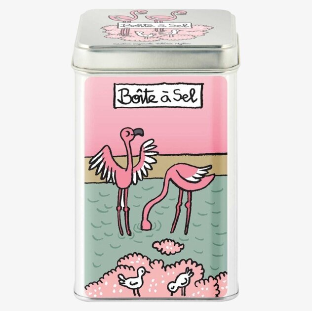 Plåtburk Salt från Derriére la porte med flamingomotiv