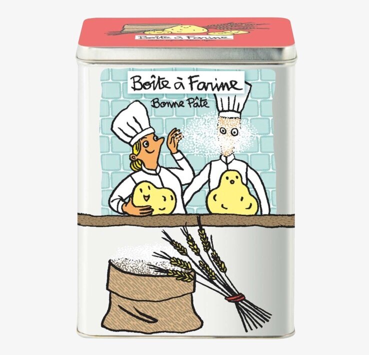 Plåtburk Mjöl från Derriére la porte med bagareillustration