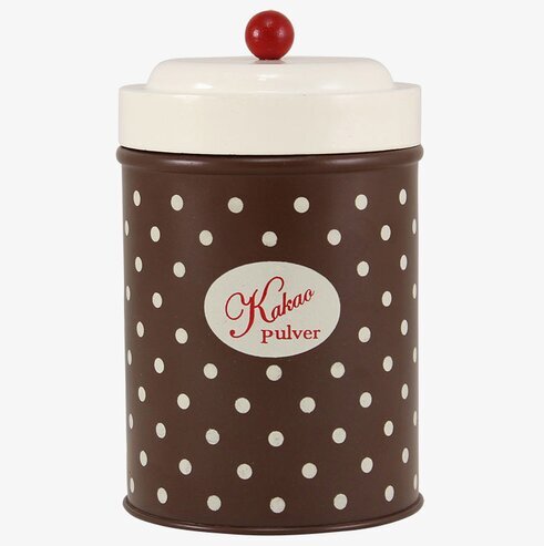 Plåtburk Betty Kakaopulver från Strömshaga med prickmönster