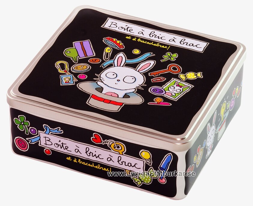 Plåtburk Magi svart från Derriére la porte med kaninmotiv