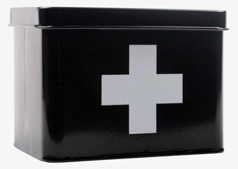 Bild av stilren och funktionell medicinlåda i plåt