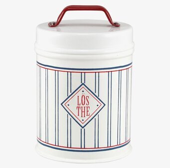 Plåtburk Melker Thé från Strömshaga med vit och röd design