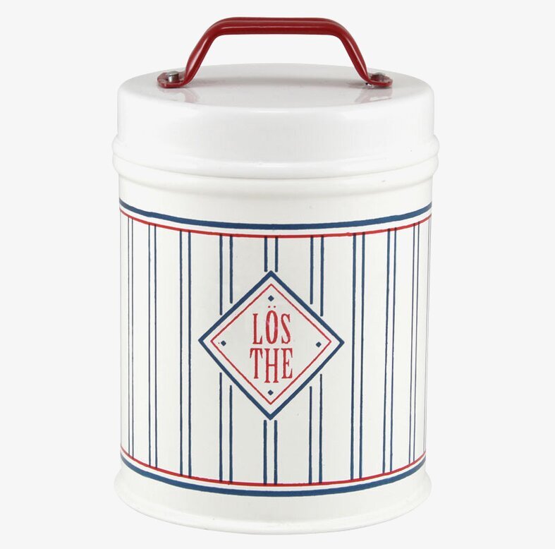 Plåtburk Melker Thé från Strömshaga med vit och röd design