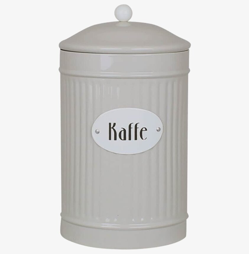 Plåtburk Kaffe Beige från Strömshaga i stilrent kök