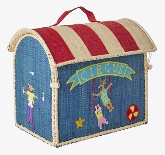 Bild av färgstark väska med cirkustema och broderier