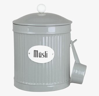 Plåtburk Müsli Grön från Strömshaga i grönt med skopa