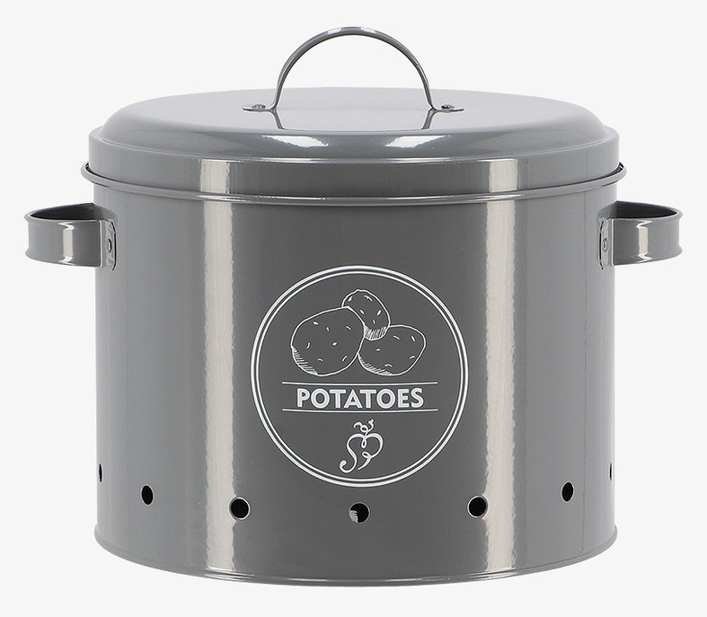 Plåtburk Potatis Antracit från Gardenlife med ventilationshål
