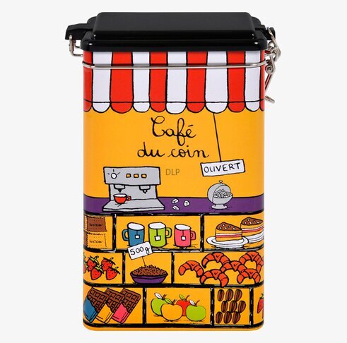 Plåtburk Café kaffe från Derriére la porte med kafémotiv