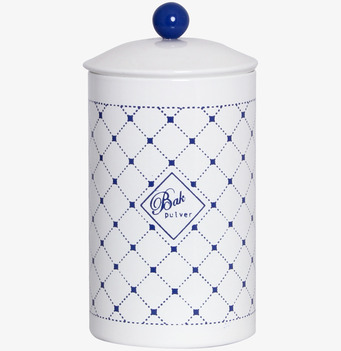 Plåtburk Gunnel Bakpulver från Strömshaga med blått mönster