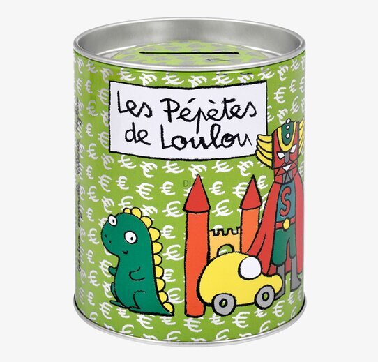 Bild av lekfull sparbössa med dinosaurie och riddarborg