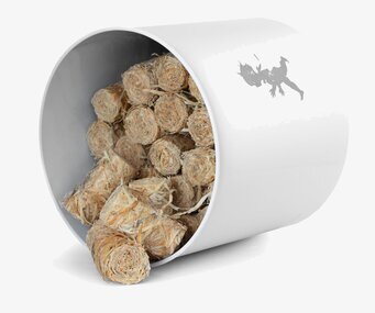 Bild av elegant vit förvaringsburk med träull