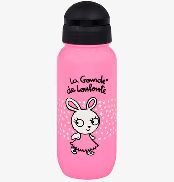 Bild av lekfull rosa dryckesflaska med kaninmotiv