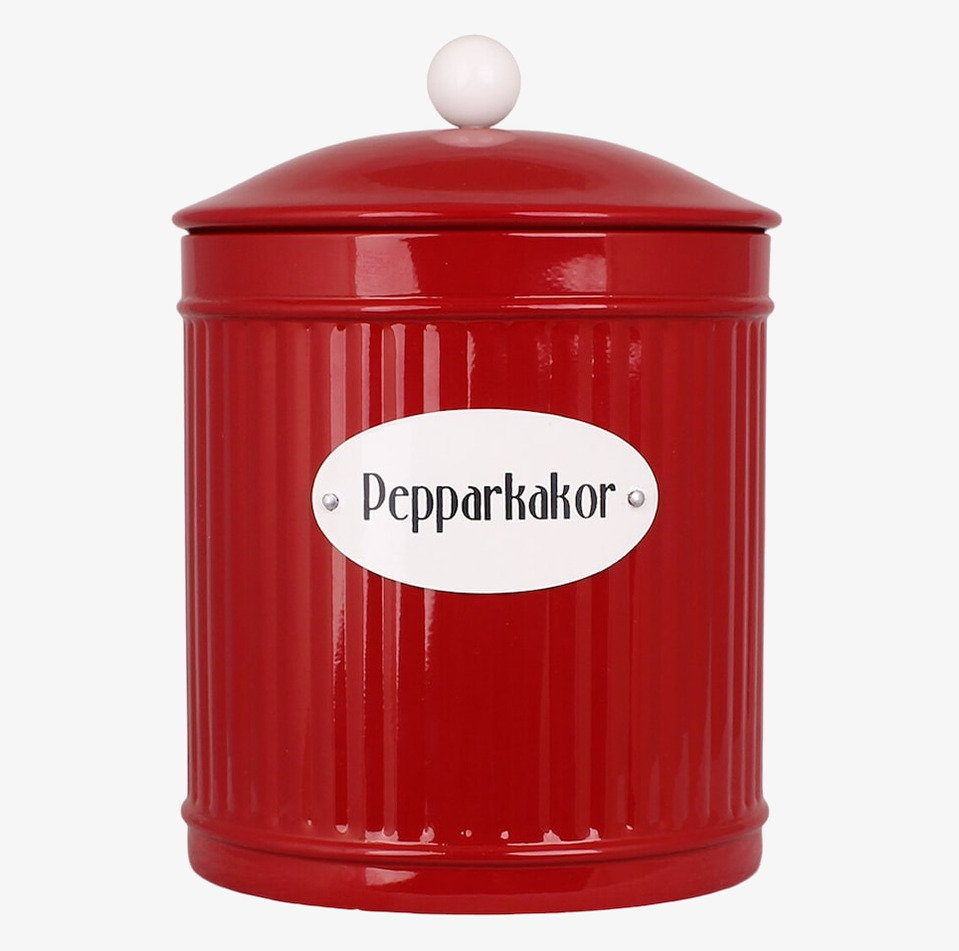 Plåtburk Hugo Pepparkakor Röd från Strömshaga i röd plåt