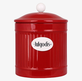 Plåtburk Hugo Julgodis Röd från Strömshaga i röd plåt