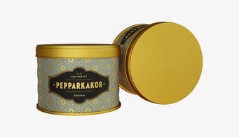 Foto av dekorativ plåtburk för pepparkakor