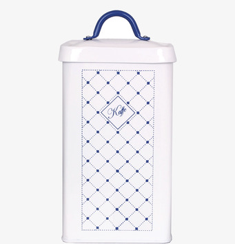 Plåtburk Gunnel Kaffe från Strömshaga i vit och blå design