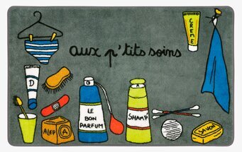 Bild av lekfull badrumsmatta med färgglada illustrationer