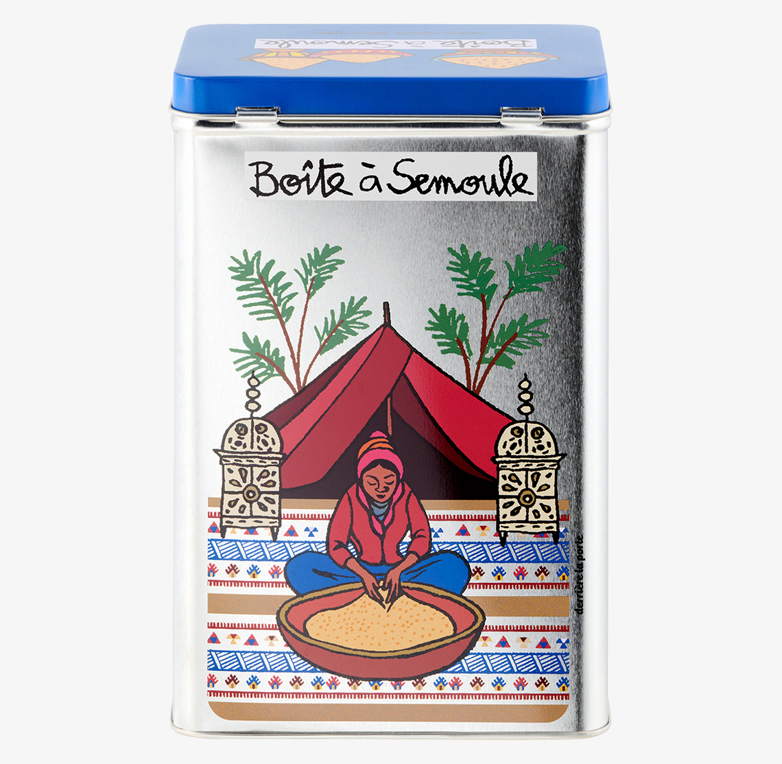 Plåtburk Mannagryn från Derriére la porte med exotisk design