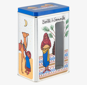 Plåtburk Mannagryn från Derriére la porte med ökentema