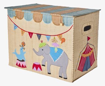 Foto av förvaringskorg med cirkustema och lekfull design