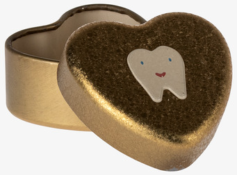 Bild av charmig hjärtformad plåtburk i guldton