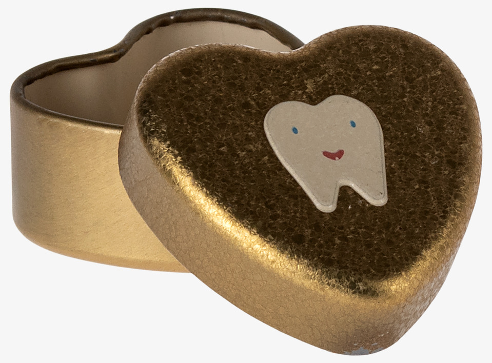 Bild av charmig hjärtformad plåtburk i guldton