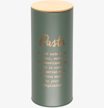 Bild av stilren plåtburk för pastaförvaring i köket