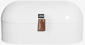 Bild av elegant oval brödbox i vit nyans med läderdetalj