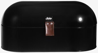 Foto av stilren svart oval brödbox med läderdetalj