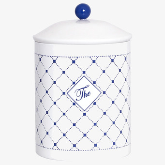 Plåtburk Gunnel The från Strömshaga med blått rutmönster