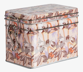 Bild av exklusiv orange plåtburk med Mumin-motiv