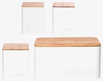 Foto av stilrena vita plåtburkar för köksförvaring