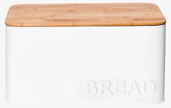 Bild av stilfull vit plåtburk med trälock för bröd