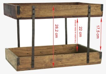 Bild av tvåvåningsbricka med trä och metall detaljer